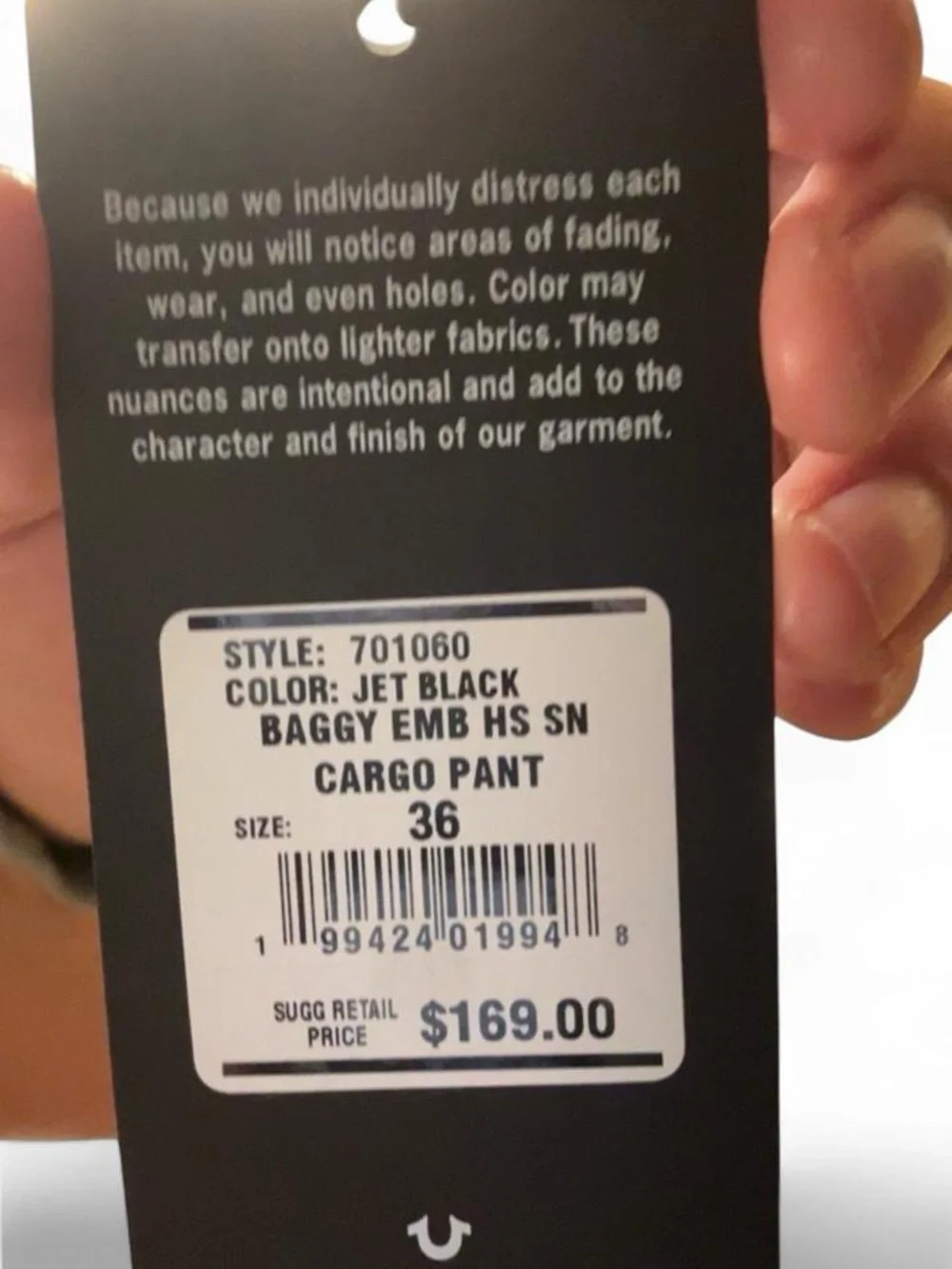 Brand new true religion black jeans with white stitching size 36 cargo